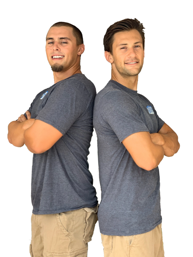 Ryan and Nathan of Kazman Construction, arms crossed, in company shirts